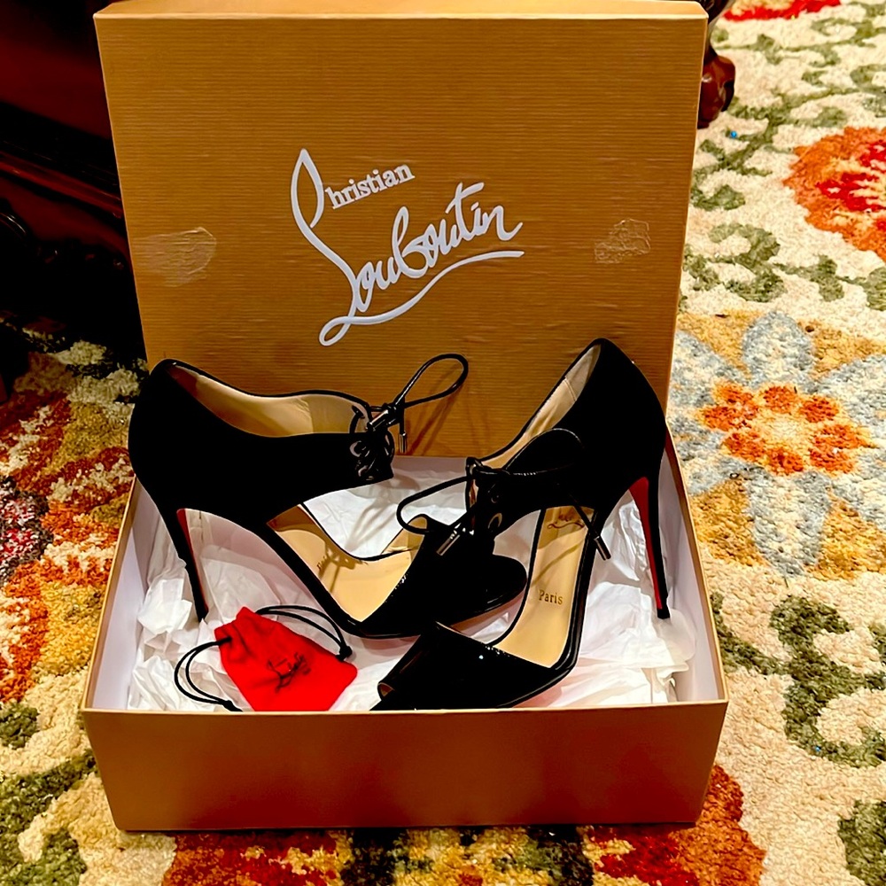 Christian Louboutin Black Lace-Up Heels